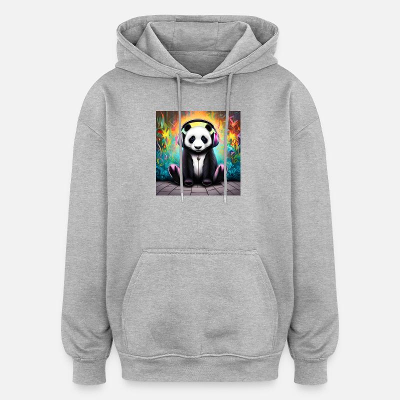 Panda avec casque néon - Sweat à capuche oversize unisexe - gris chiné