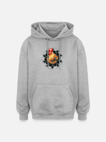 magnificent rooster in feather frame - Oversized Unisex Hoodie - heather grey
