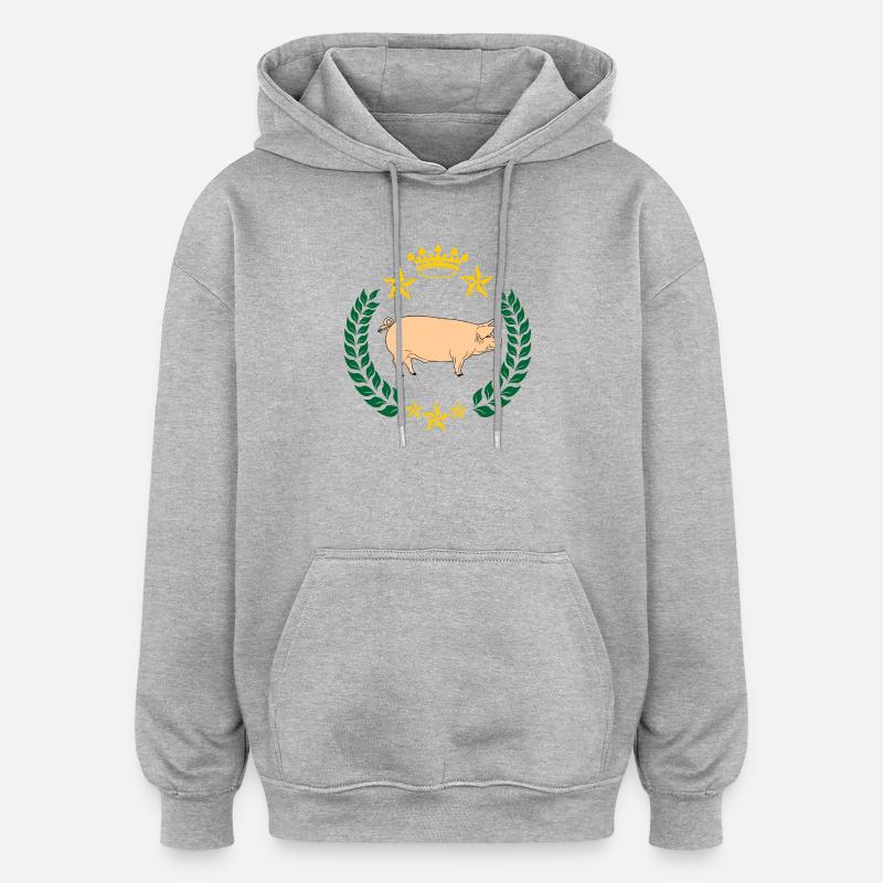 Schwein im Lorbeerkranz befleckt - Oversized Unisex Hoodie - Grau meliert