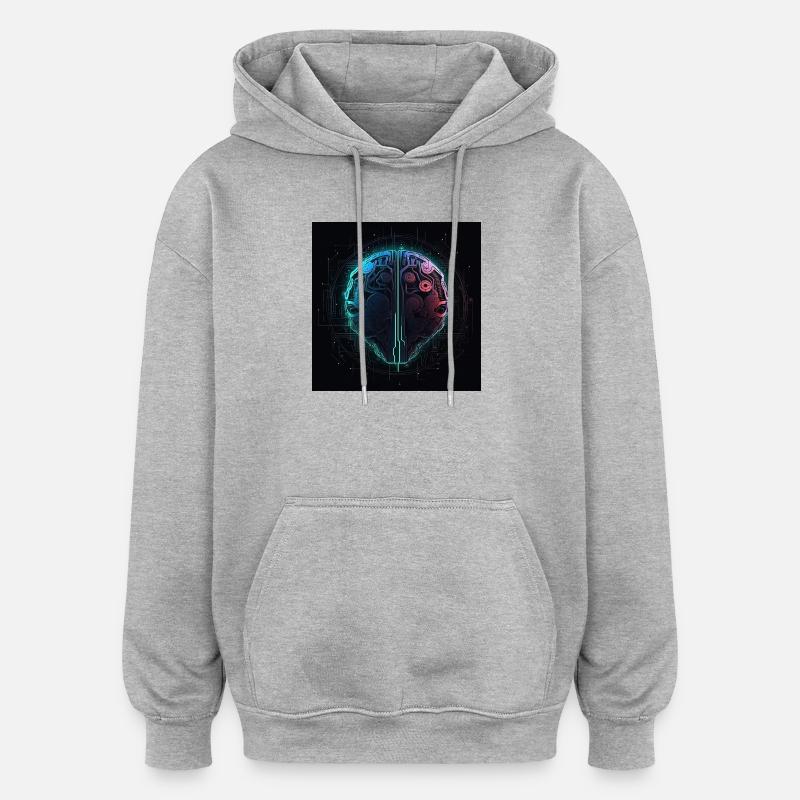Neon Circuit Brain Split - Oversized Unisex Hoodie - heather grey