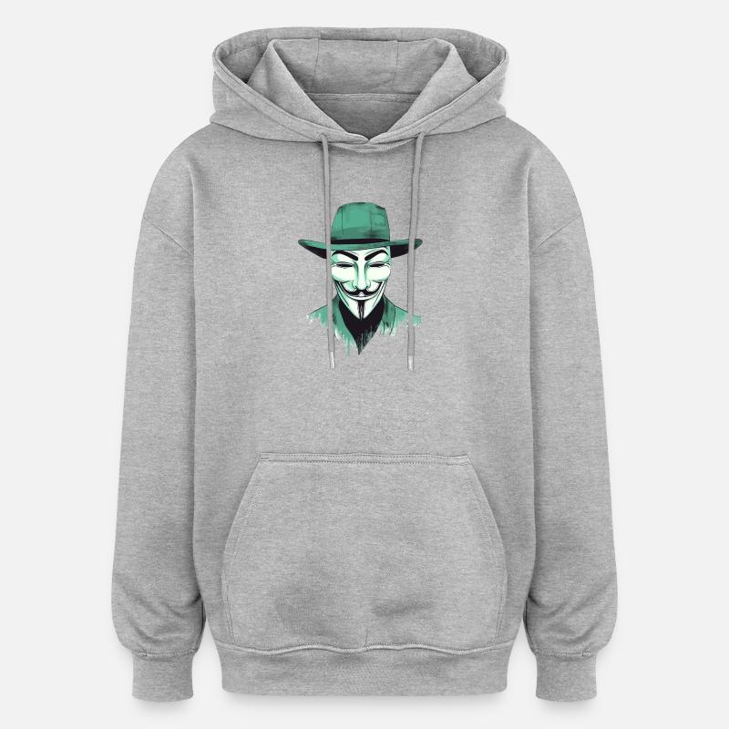 Masque anonymous stilisé, vert - Sweat à capuche oversize unisexe - gris chiné