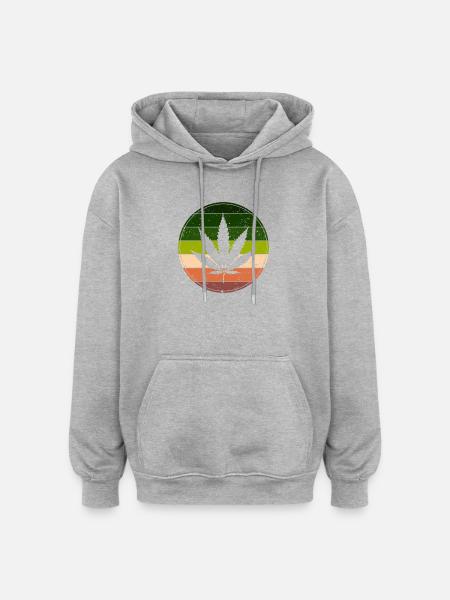Retro Rainbow Cannabis Round - Oversized Unisex Hoodie - heather grey