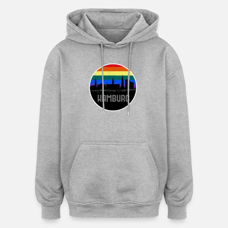 Arc-en-ciel Skyline de Hambourg - Sweat à capuche oversize unisexe - gris chiné