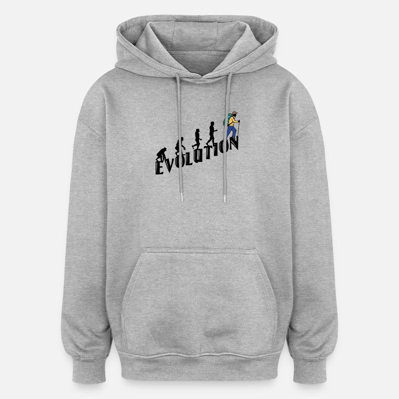 Wandern Evolution Wanderer Wanderung Klettern - Oversized Unisex Hoodie - Grau meliert