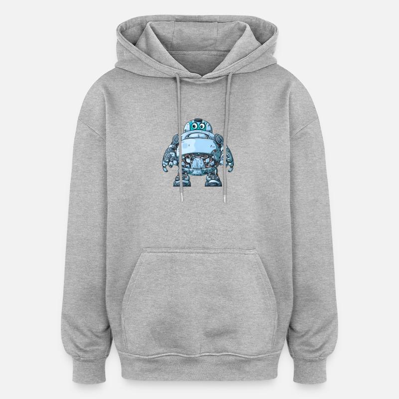 Blauer Cartoon-Roboter mit Helm - Oversized Unisex Hoodie - Grau meliert