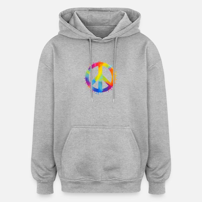 Paix arc-en-ciel - Sweat à capuche oversize unisexe - gris chiné