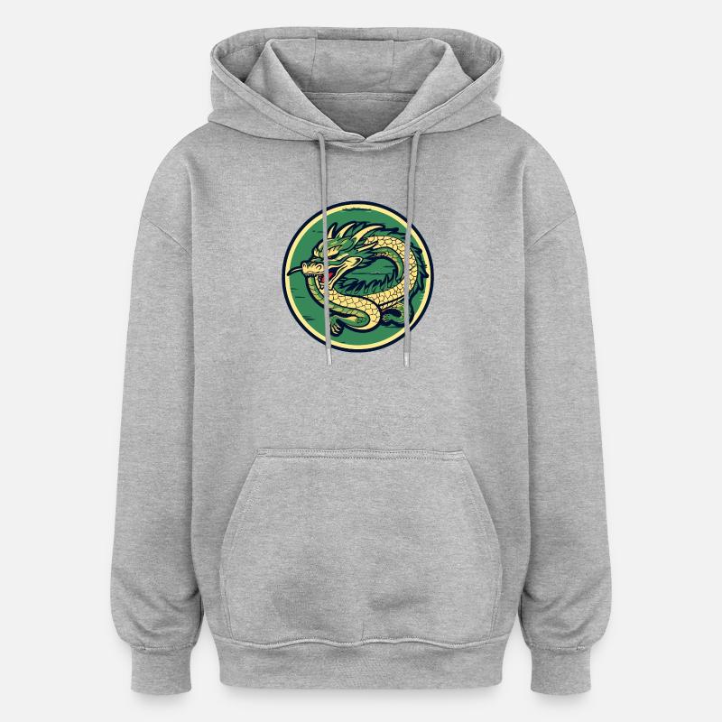 Dragon Crest Circle Patch - Oversized Unisex Hoodie - heather grey