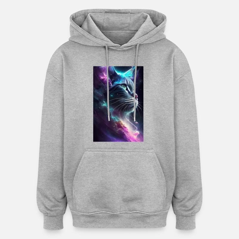 Chat dans l’espace - Sweat à capuche oversize unisexe - gris chiné