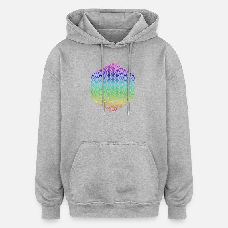 Blume des Lebens - 5. Dimension - Mandala - Oversized Unisex Hoodie - Grau meliert