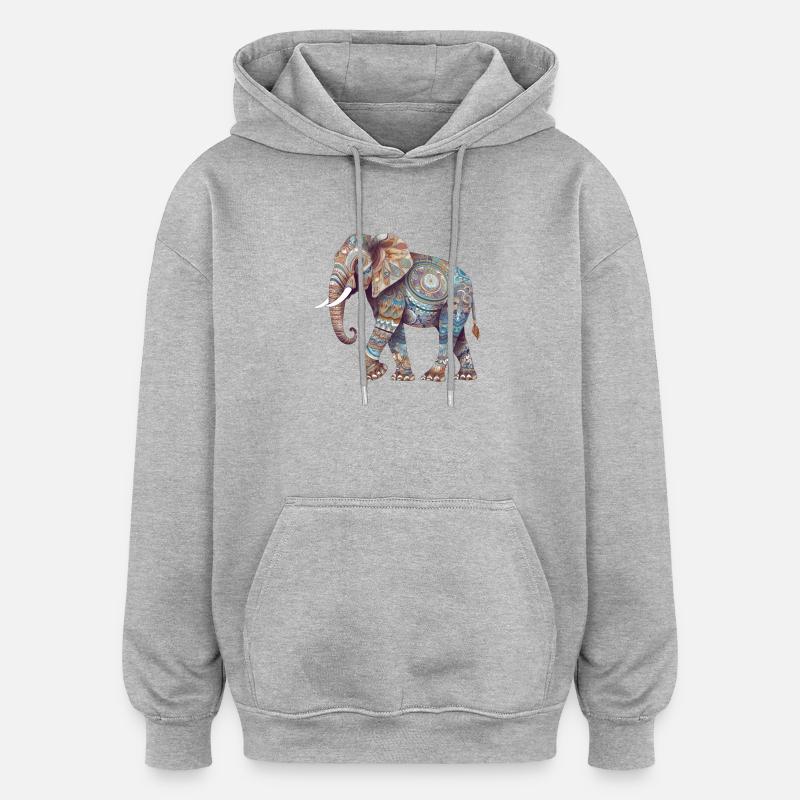 Bunter Mandala Elefant - Oversized Unisex Hoodie - Grau meliert