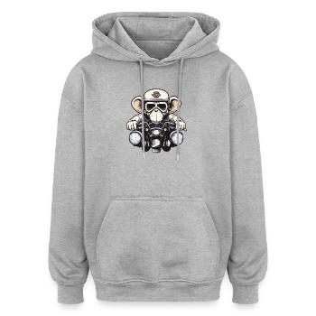 Affe auf Motorrad - Oversized Unisex Hoodie - Grau meliert - Vorne - Noah (186cm)