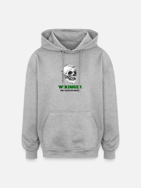 Wikinger Totenkopf Design - Oversized Unisex Hoodie - Grau meliert