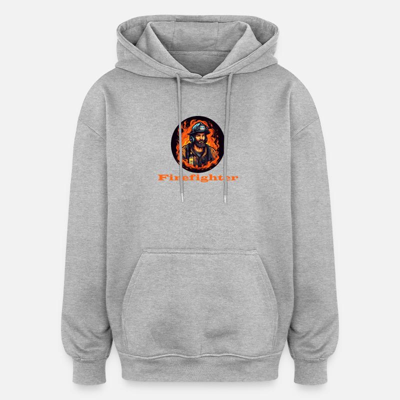 Pompier - Sweat à capuche oversize unisexe - gris chiné