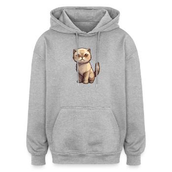 Chaton Scottish Fold de mauvaise humeur - Sweat à capuche oversize unisexe - gris chiné - Devant - Noah (186cm)