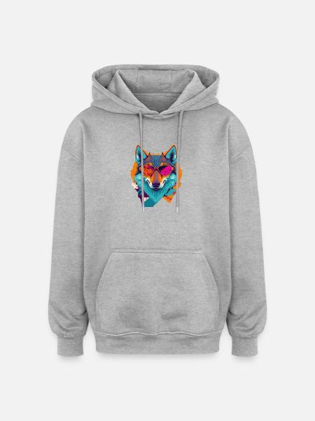 Retro Wolf Revolt - Oversized Unisex Hoodie - heather grey
