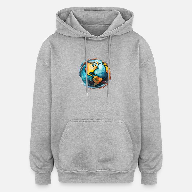 Globus in Bewegung - Oversized Unisex Hoodie - Grau meliert