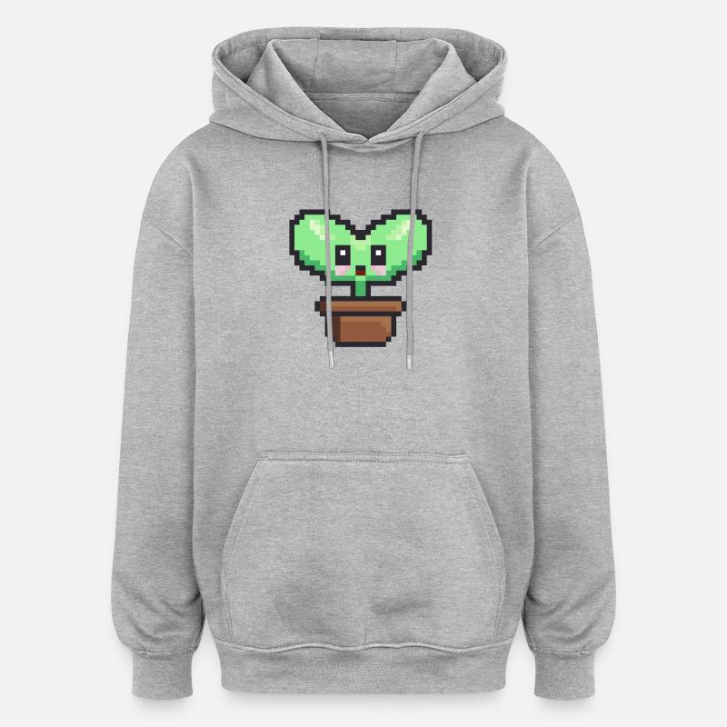 Plante pixel art - Sweat à capuche oversize unisexe - gris chiné