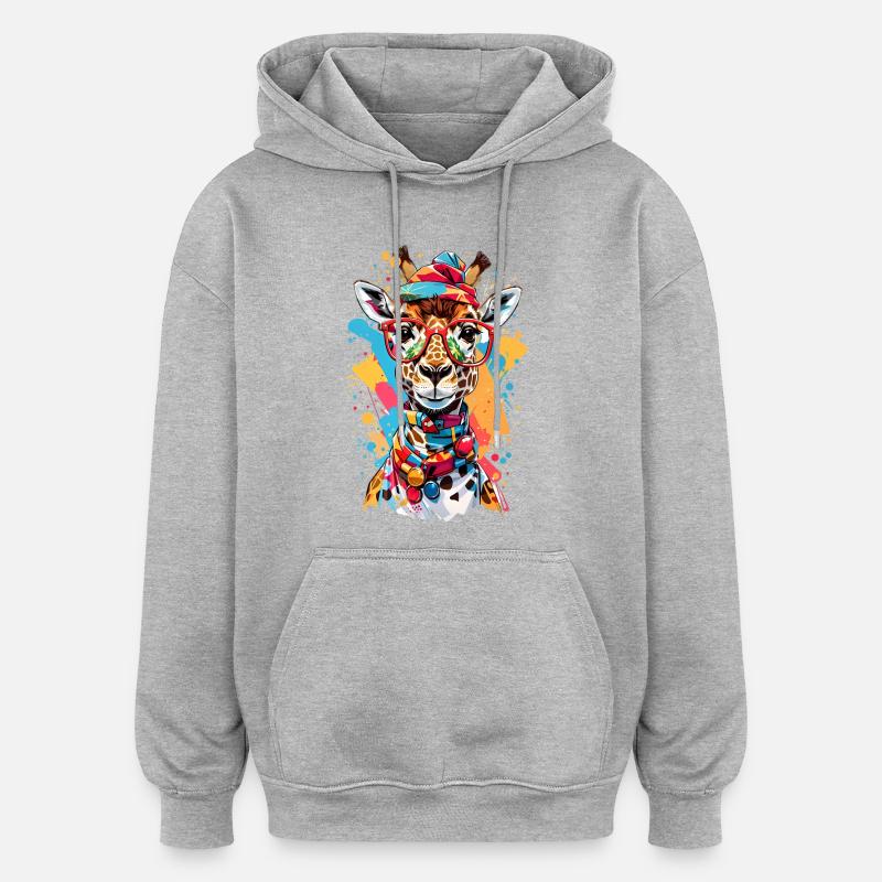 Coole Giraffe - Oversized Unisex Hoodie - Grau meliert