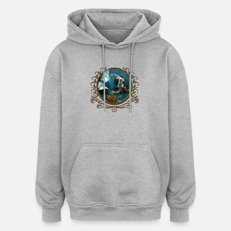 Merveilleuse sirène steampunk dans l’océan profond - Sweat à capuche oversize unisexe - gris chiné