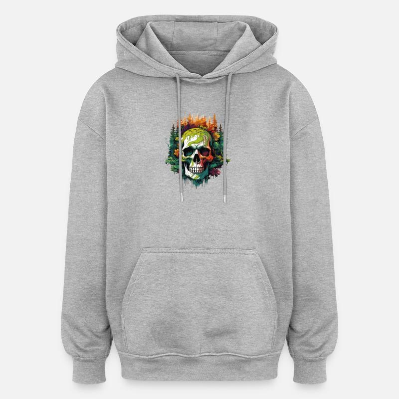Le Crâne arc-en-ciel dans la jungle - Sweat à capuche oversize unisexe - gris chiné