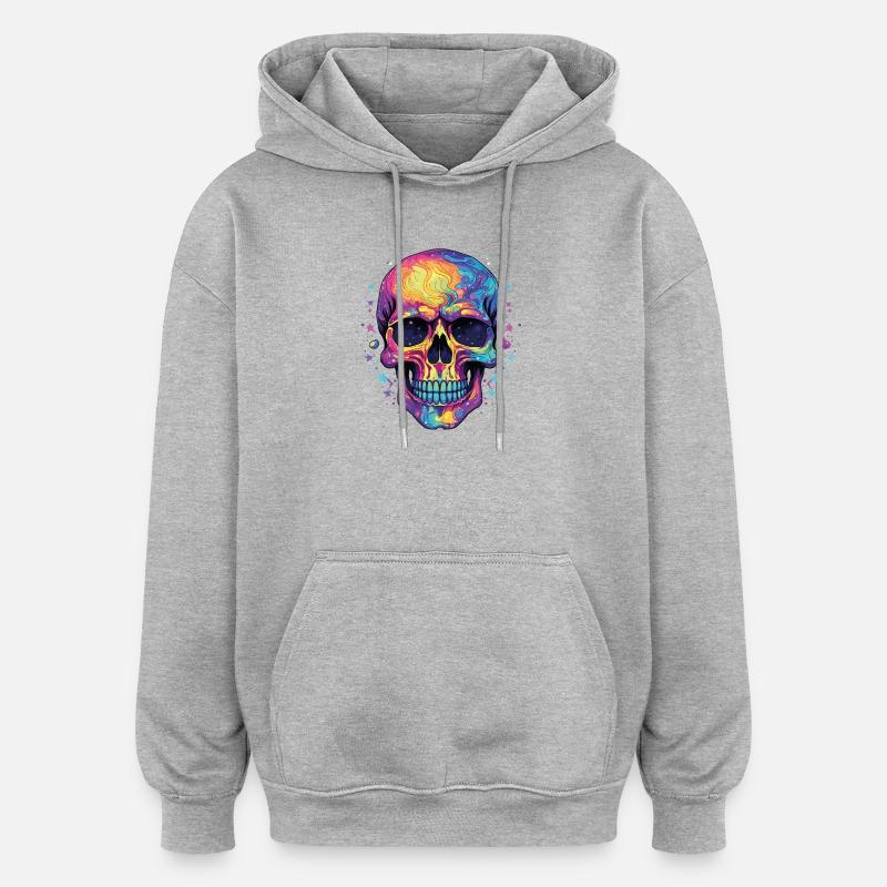 Psychedelisch Neon Schädel - Oversized Unisex Hoodie - Grau meliert