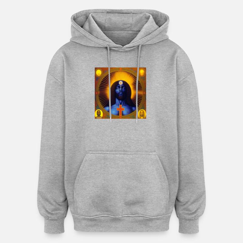 Jésus noir 02 - Sweat à capuche oversize unisexe - gris chiné