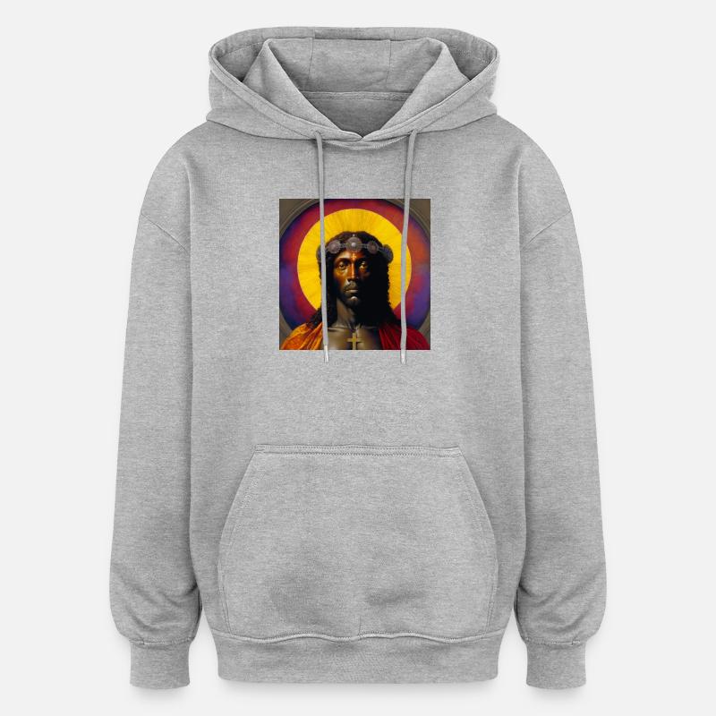 Jésus noir 01 - Sweat à capuche oversize unisexe - gris chiné