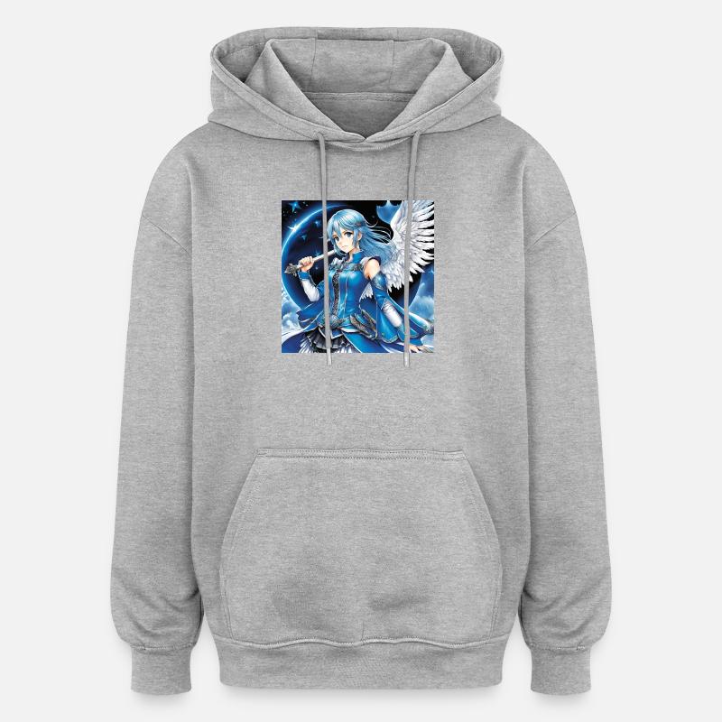 Blauer Engelsritter mit Schwert - Oversized Unisex Hoodie - Grau meliert