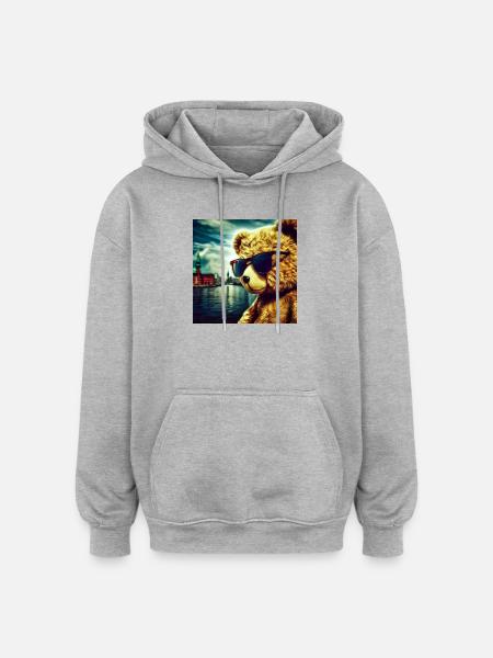 Teddy on Tour - Oversized Unisex Hoodie - Grau meliert