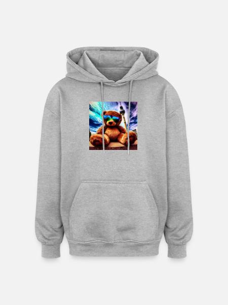 Teddy in Berlin II - Oversized Unisex Hoodie - Grau meliert