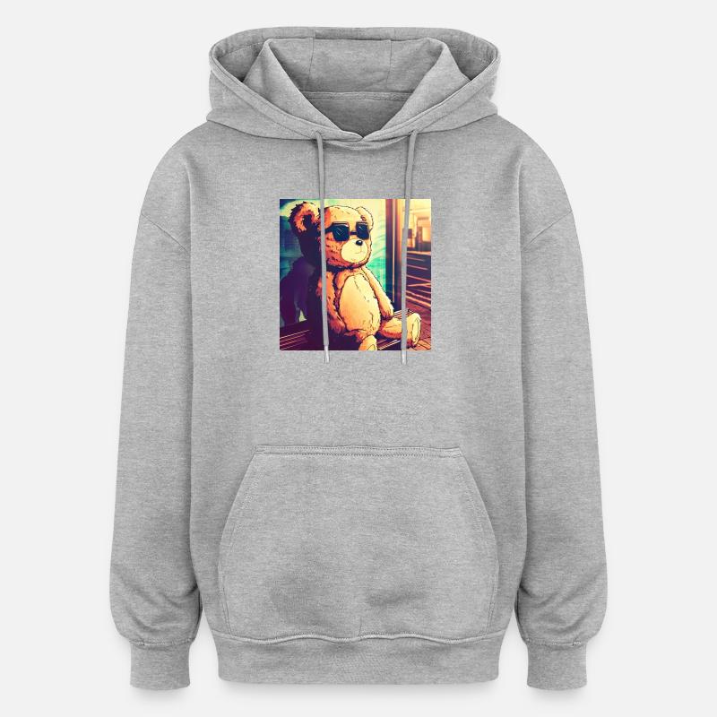 Teddy on Bus - Oversized Unisex Hoodie - Grau meliert