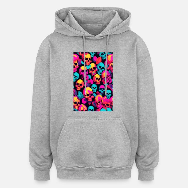 Neon Totenköpfe - Oversized Unisex Hoodie - Grau meliert