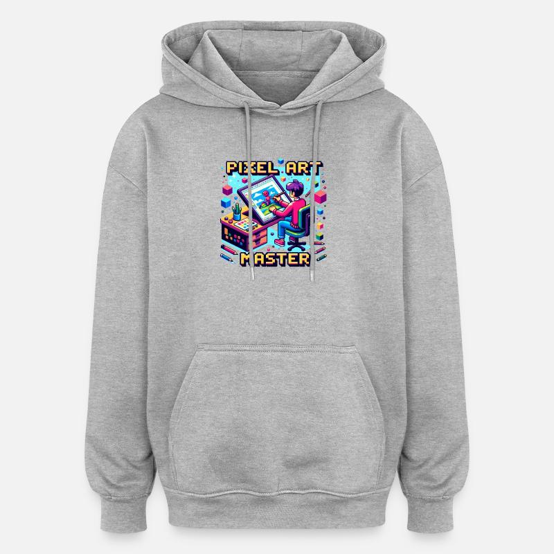 Maître du pixel art - Sweat à capuche oversize unisexe - gris chiné