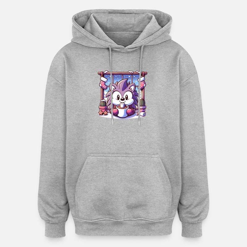 Igel mit Wintermotiv - Oversized Unisex Hoodie - Grau meliert