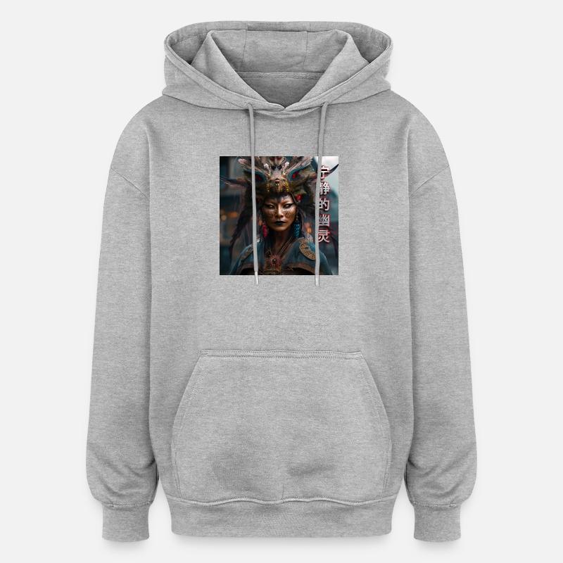 Fantôme Serein typo - Sweat à capuche oversize unisexe - gris chiné
