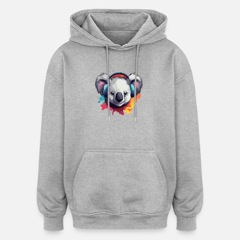 Koala mit Kopfhörer Koalabären - Oversized Unisex Hoodie - Grau meliert