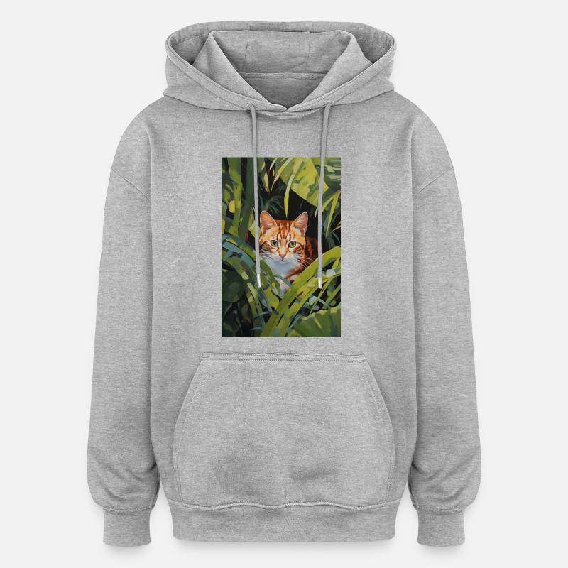Illustration de chat roux mignon - Sweat à capuche oversize unisexe - gris chiné