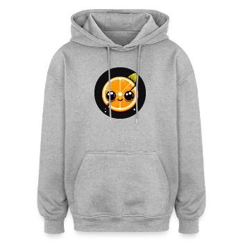 Orange avec le visage et les grands yeux - Sweat à capuche oversize unisexe - gris chiné - Devant - Noah (186cm)
