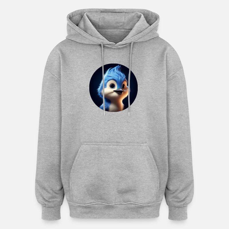 Blauer Vogel im Animationsstil - Oversized Unisex Hoodie - Grau meliert