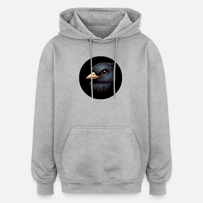 Rabe im Animationsstil - Oversized Unisex Hoodie - Grau meliert