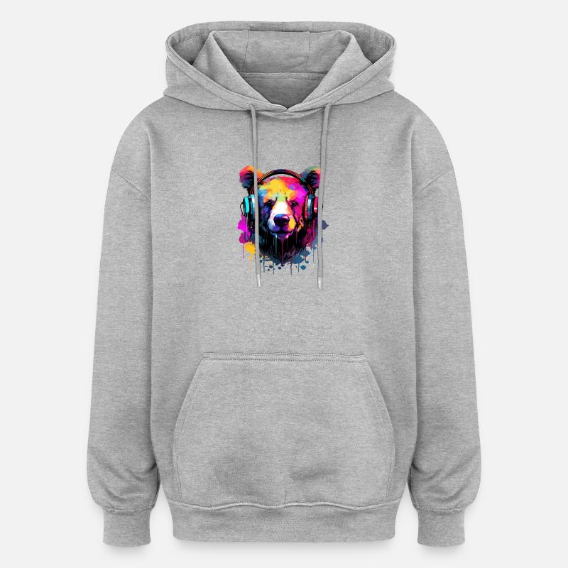 Ours avec casque Music Bears - Sweat à capuche oversize unisexe - gris chiné