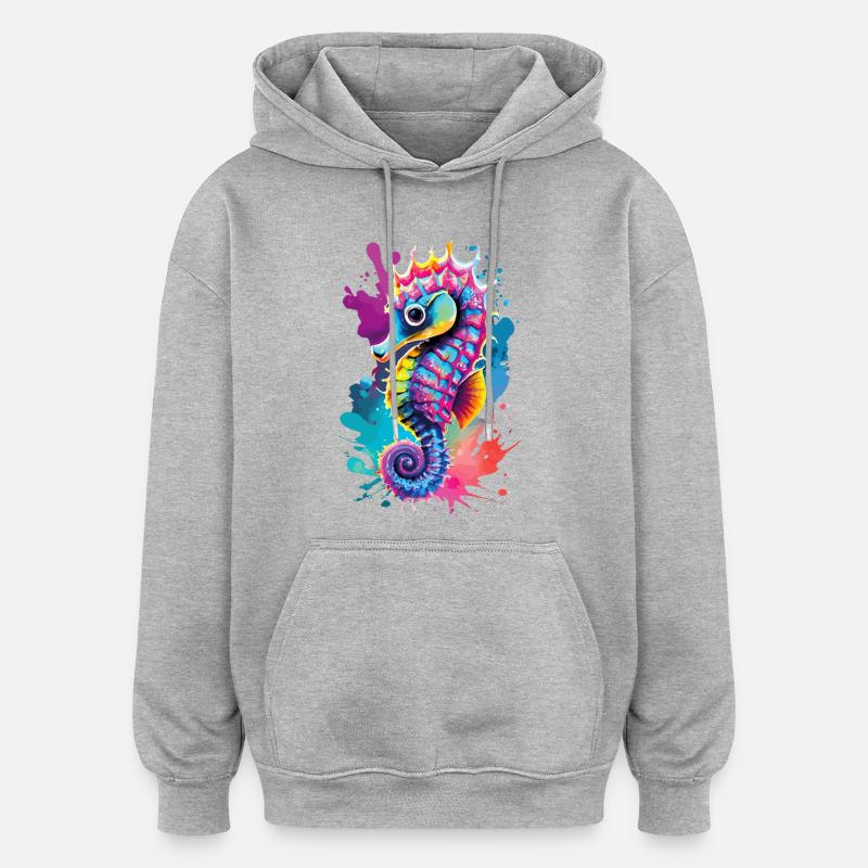 Seepferd Farbenfroh - Hippocampus Seepferdchen - Oversized Unisex Hoodie - Grau meliert