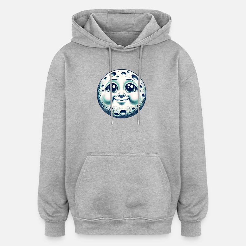 Morsom måne med ansikt - Oversized unisex-hettegenser - gråmelert
