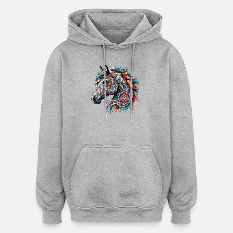 Pferd mit Mandalas verziert - Oversized Unisex Hoodie - Grau meliert