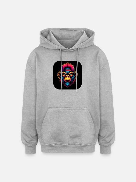 Wütender Affe mit Kappe in Bunt - Oversized Unisex Hoodie - Grau meliert