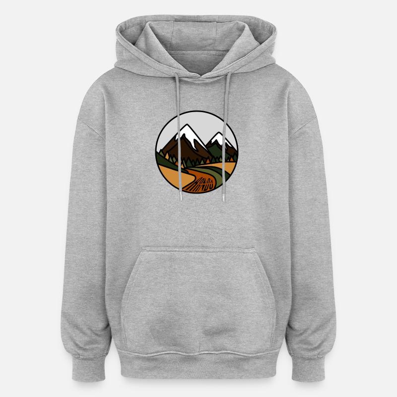 Schneebedeckte Berge und Alpentäler - Oversized Unisex Hoodie - Grau meliert
