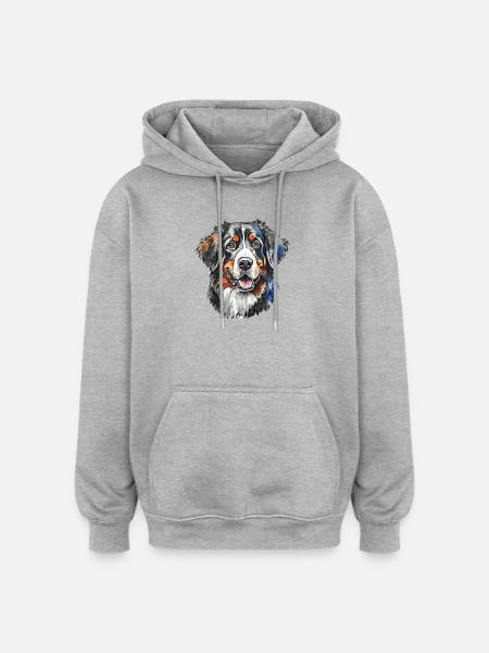 Bernese Mountain Dog Portrait - Oversized Unisex Hoodie - heather grey