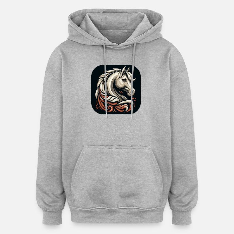 Pferd Kopf Schwarz Weiß Braun - Oversized Unisex Hoodie - Grau meliert