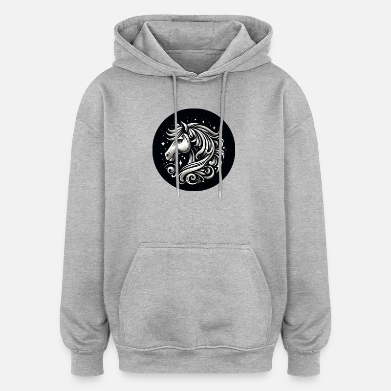 Pferd Kopf mit Sternen - Oversized Unisex Hoodie - Grau meliert