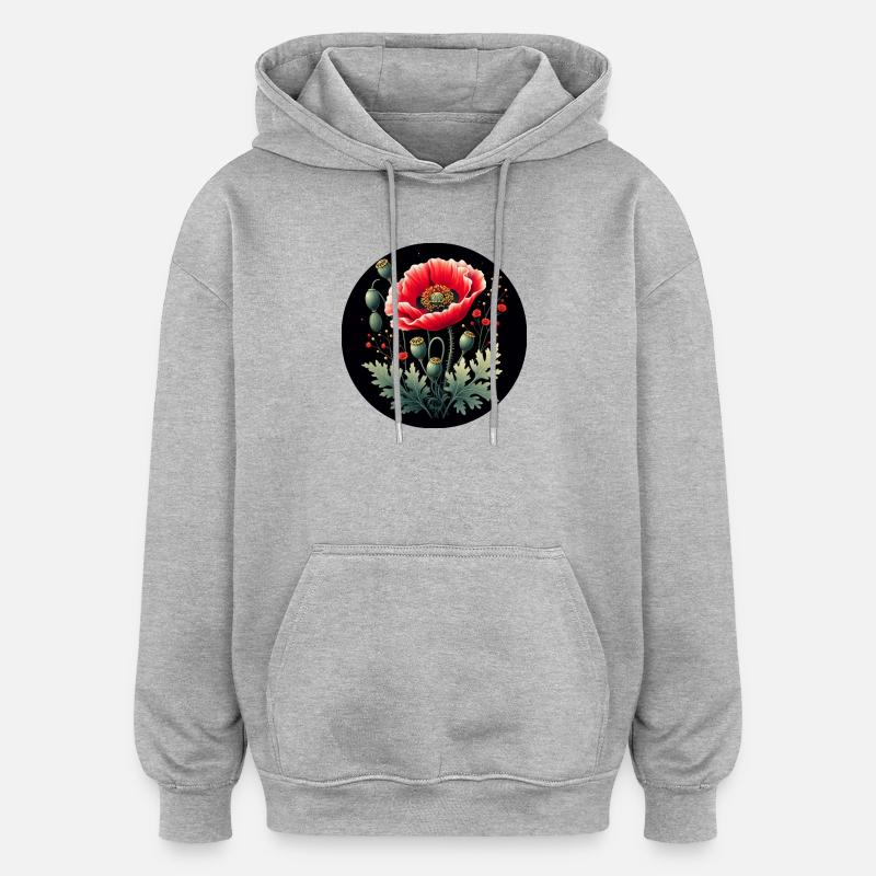 Blumenmotiv Mohnblume Schwarzer Hintergrund - Oversized Unisex Hoodie - Grau meliert